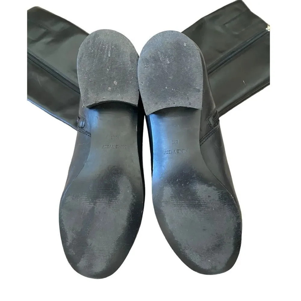 Nine West Oreyan Tall Black Leather Riding Boots Gold Button Details US Size 8.5 - Picture 9 of 10